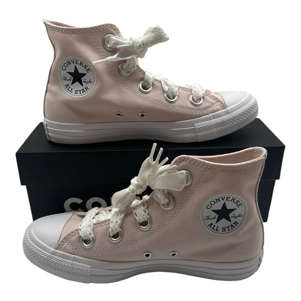 Converse Chuck Taylor All Star Shoes Women's Sz 7 Pink Crochet Laces Big Eyelets